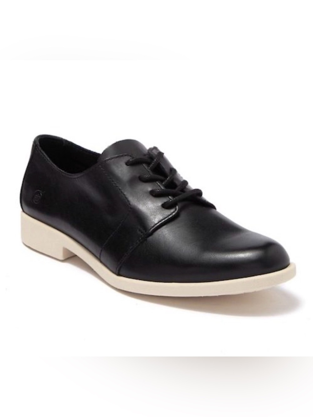 Born Women's Black Lace-Up Leather Flats with Cream Sole